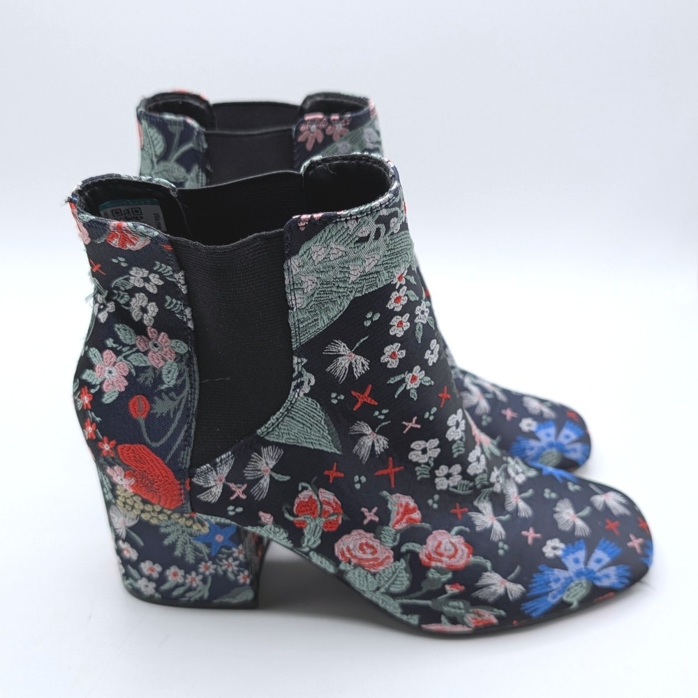 Indigo Rd Boots Womens 9.5 Blue Floral Embroidered Artsy Ankle Satin Victorian - Picture 2 of 9